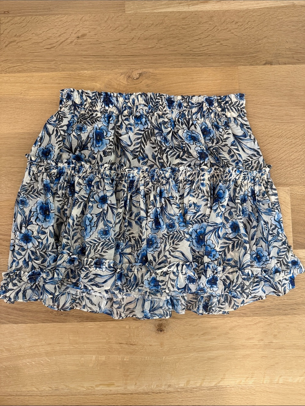 Misa Los Angeles White Mini Skirt with Blue Floral Print. Only worn once!